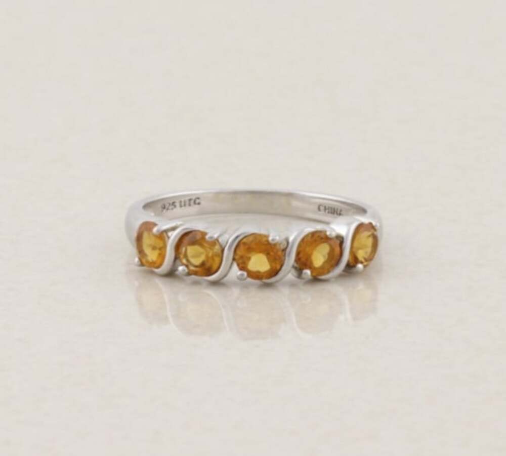 Sterling Silver Natural Orange Citrine Band Ring Size 10 1/4